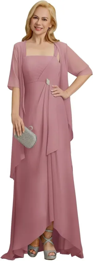 2 Pieces Mother of The Bride Dresses for Women Half Sleeve Chiffon Long Formal Evening Gowns