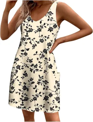 2025 Boho Floral Sundresses for Women Summer Sleeveless Mini Shirt Dress Casual Lounge Beachwear A Line Tank Dresses