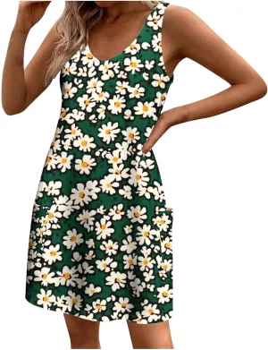 2025 Boho Floral Sundresses for Women Summer Sleeveless Mini Shirt Dress Casual Lounge Beachwear A Line Tank Dresses