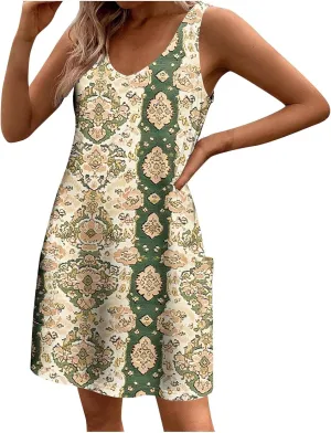 2025 Boho Floral Sundresses for Women Summer Sleeveless Mini Shirt Dress Casual Lounge Beachwear A Line Tank Dresses