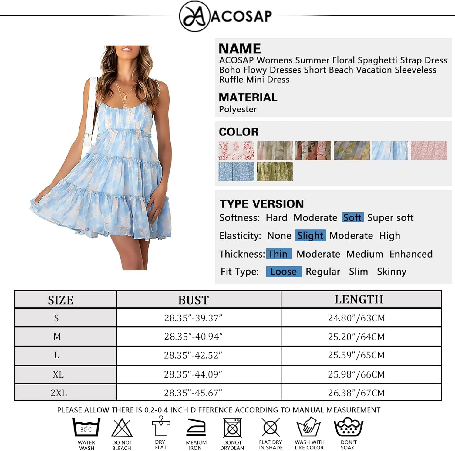 ACOSAP Womens 2025 Summer Floral Spaghetti Strap Dress Boho Flowy Dresses Short Beach Vacation Sleeveless Ruffle Mini Dress