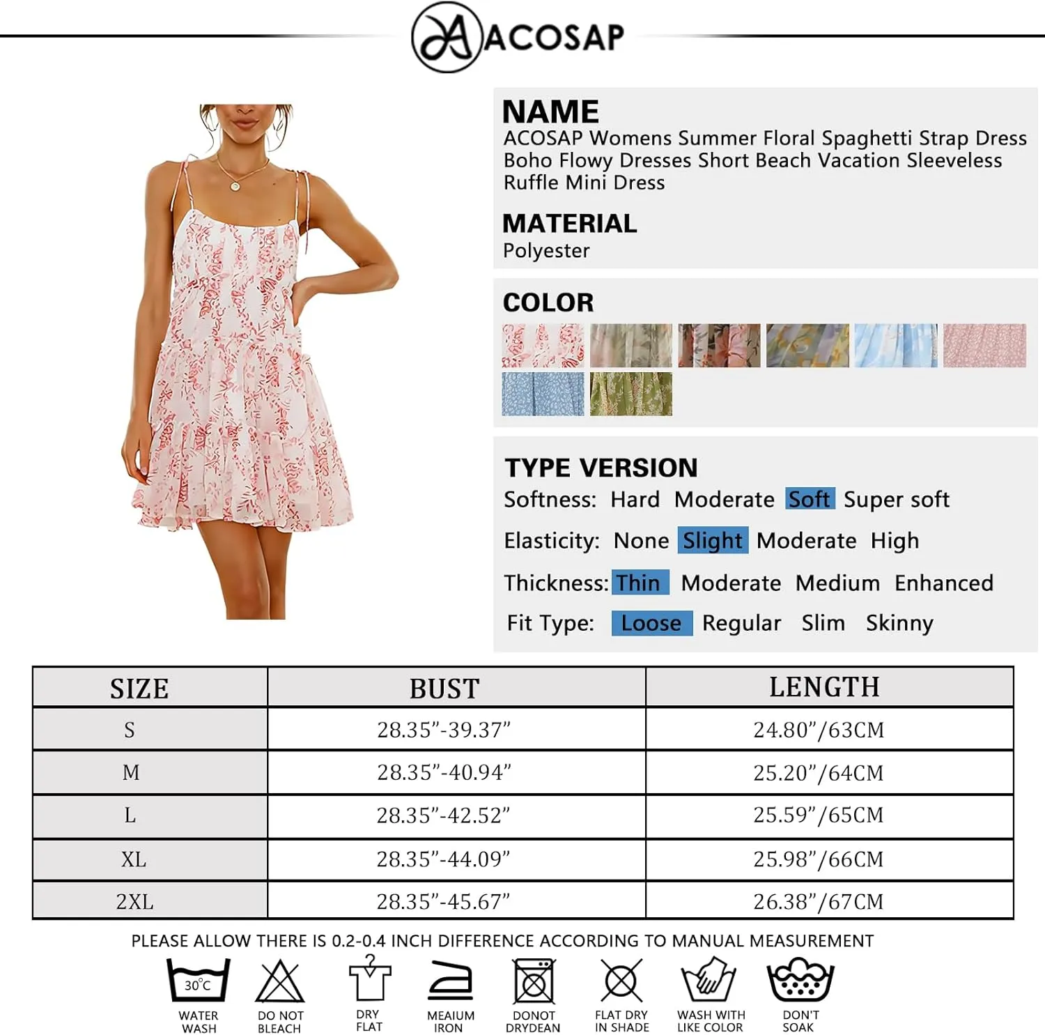 ACOSAP Womens 2025 Summer Floral Spaghetti Strap Dress Boho Flowy Dresses Short Beach Vacation Sleeveless Ruffle Mini Dress