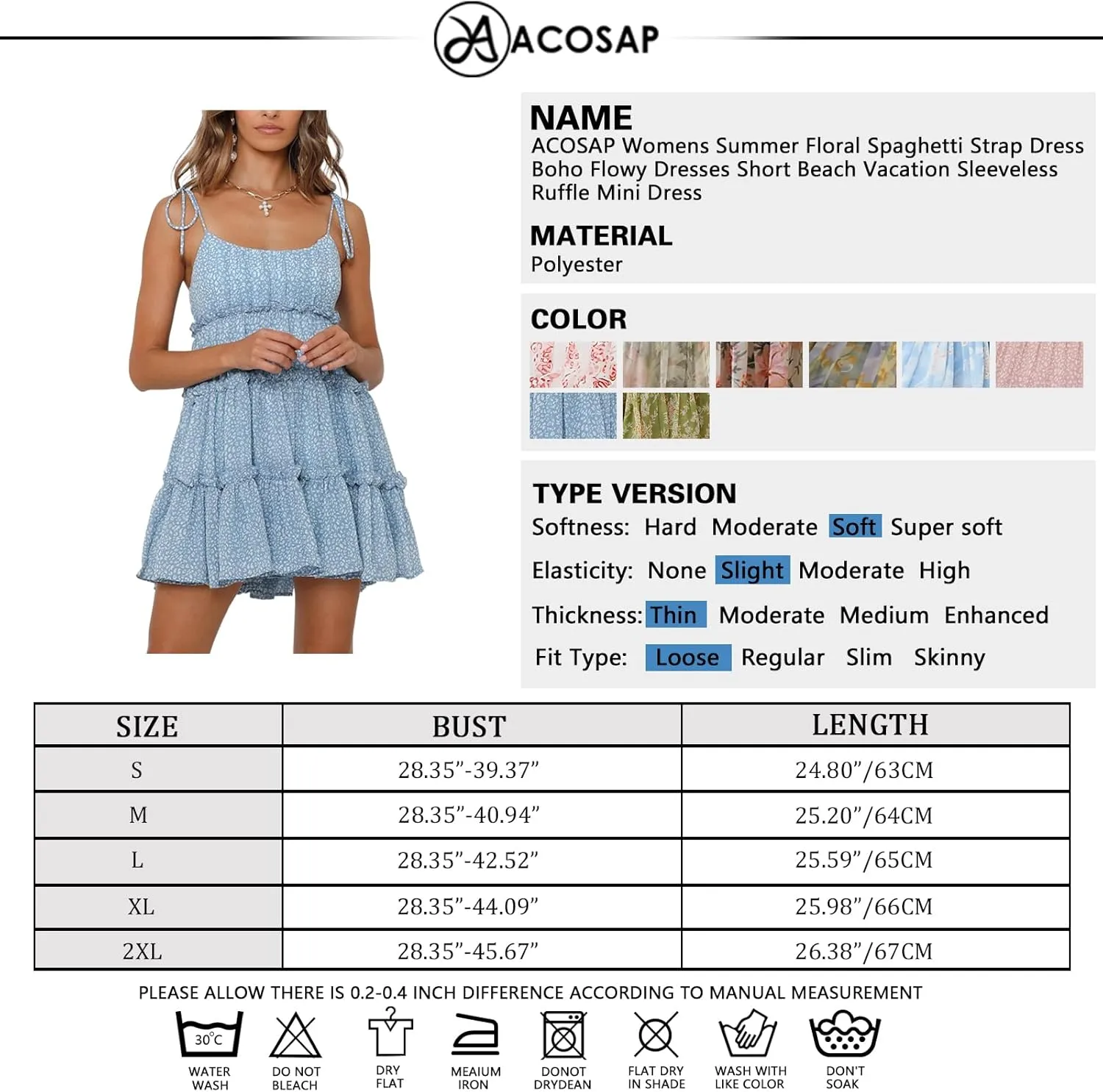 ACOSAP Womens 2025 Summer Floral Spaghetti Strap Dress Boho Flowy Dresses Short Beach Vacation Sleeveless Ruffle Mini Dress
