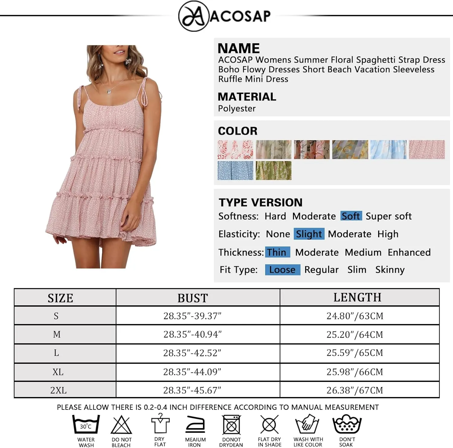 ACOSAP Womens 2025 Summer Floral Spaghetti Strap Dress Boho Flowy Dresses Short Beach Vacation Sleeveless Ruffle Mini Dress