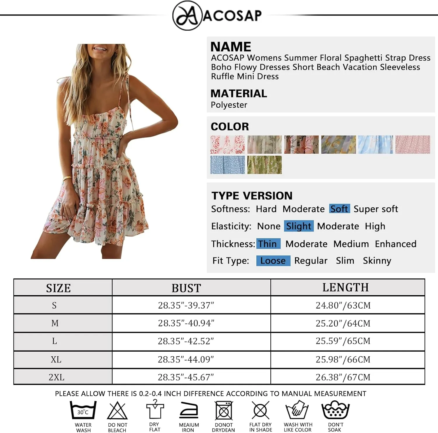 ACOSAP Womens 2025 Summer Floral Spaghetti Strap Dress Boho Flowy Dresses Short Beach Vacation Sleeveless Ruffle Mini Dress