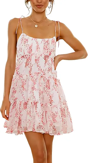 ACOSAP Womens 2025 Summer Floral Spaghetti Strap Dress Boho Flowy Dresses Short Beach Vacation Sleeveless Ruffle Mini Dress