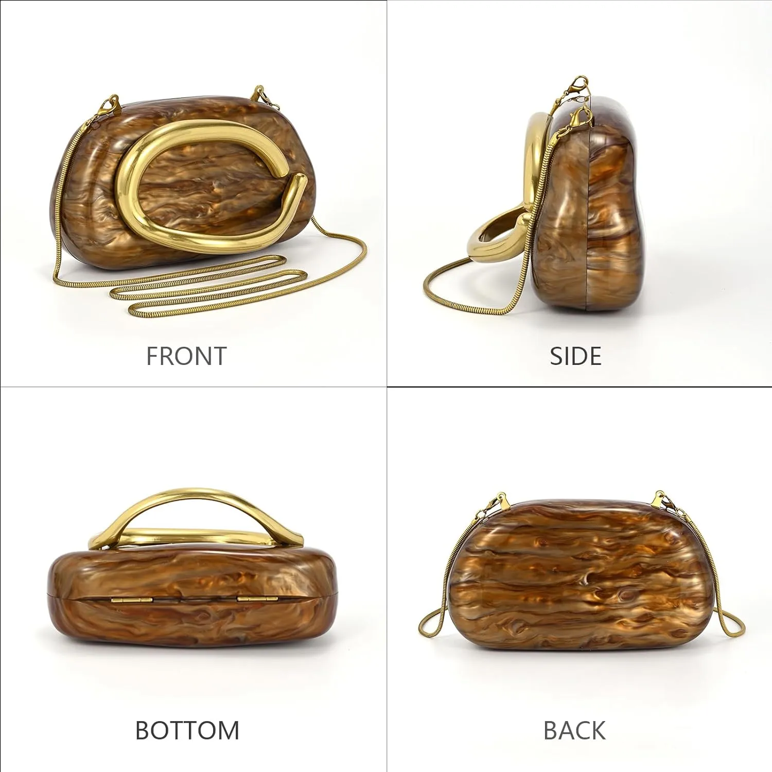 Acrylic Handbags Purses For Women,Crossbody Wallets Designer Clutch Mini Party Evening Bag Trendy Shoulder Gold Chain