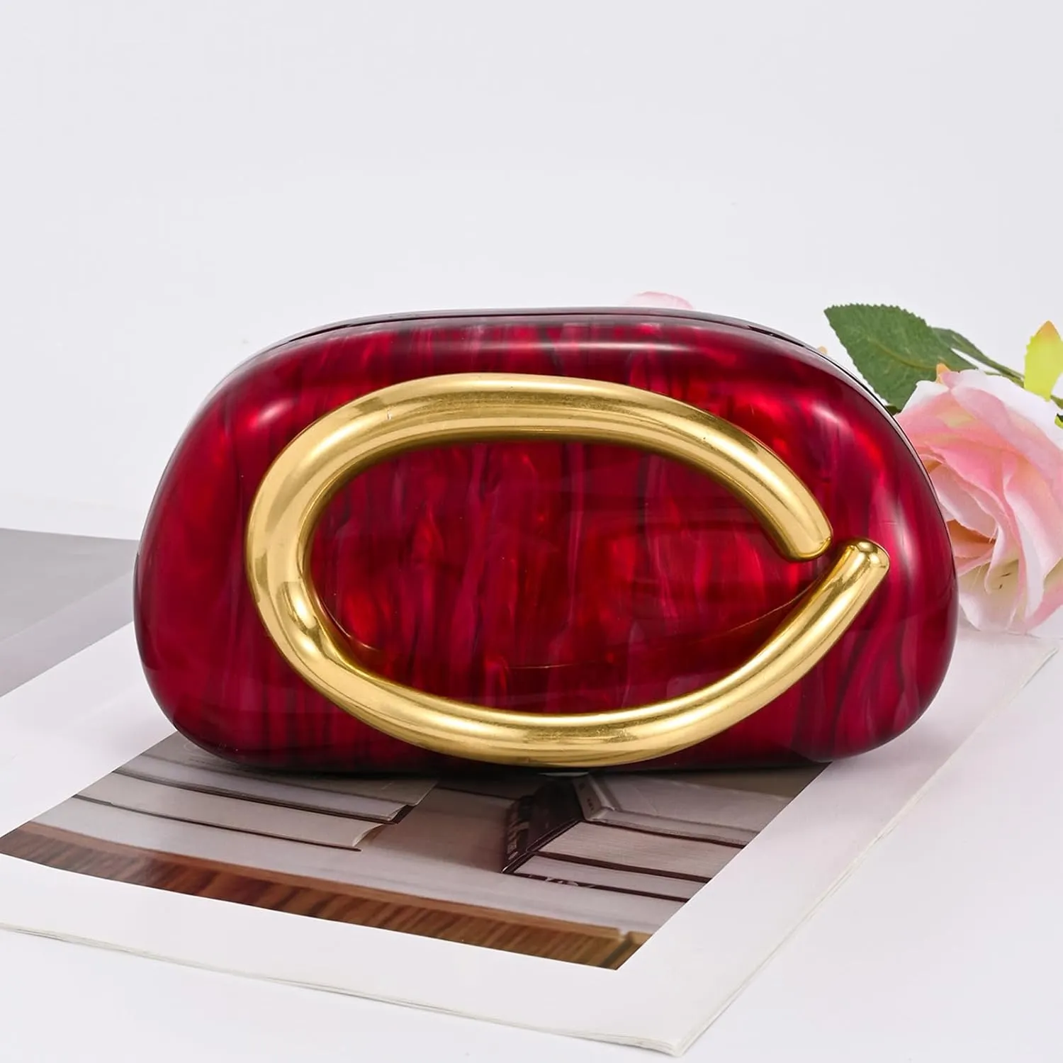 Acrylic Handbags Purses For Women,Crossbody Wallets Designer Clutch Mini Party Evening Bag Trendy Shoulder Gold Chain