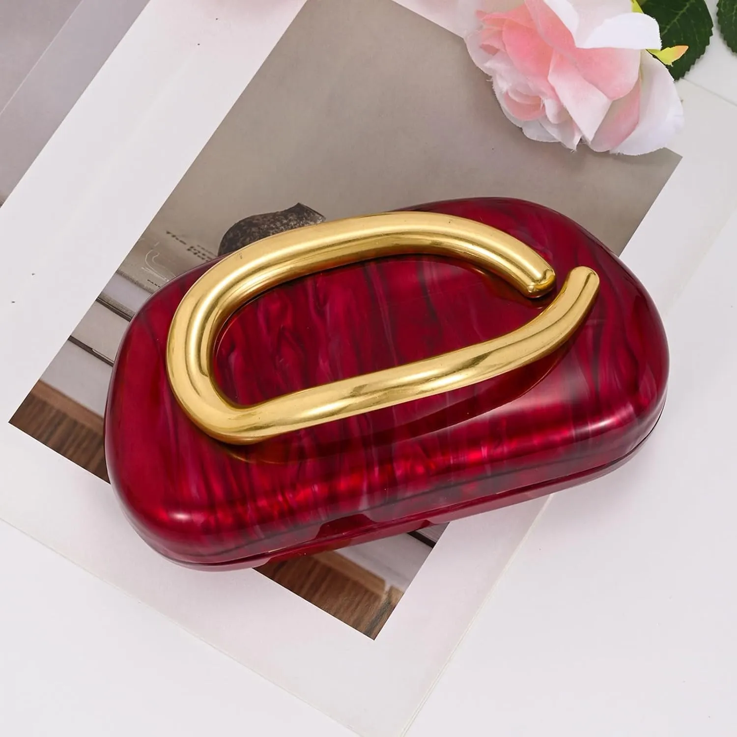 Acrylic Handbags Purses For Women,Crossbody Wallets Designer Clutch Mini Party Evening Bag Trendy Shoulder Gold Chain