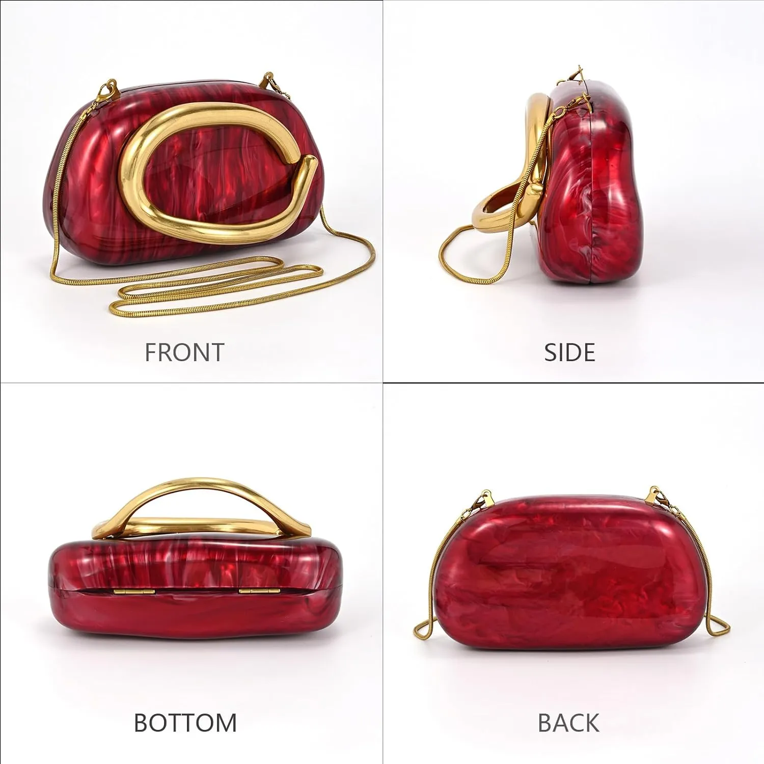 Acrylic Handbags Purses For Women,Crossbody Wallets Designer Clutch Mini Party Evening Bag Trendy Shoulder Gold Chain