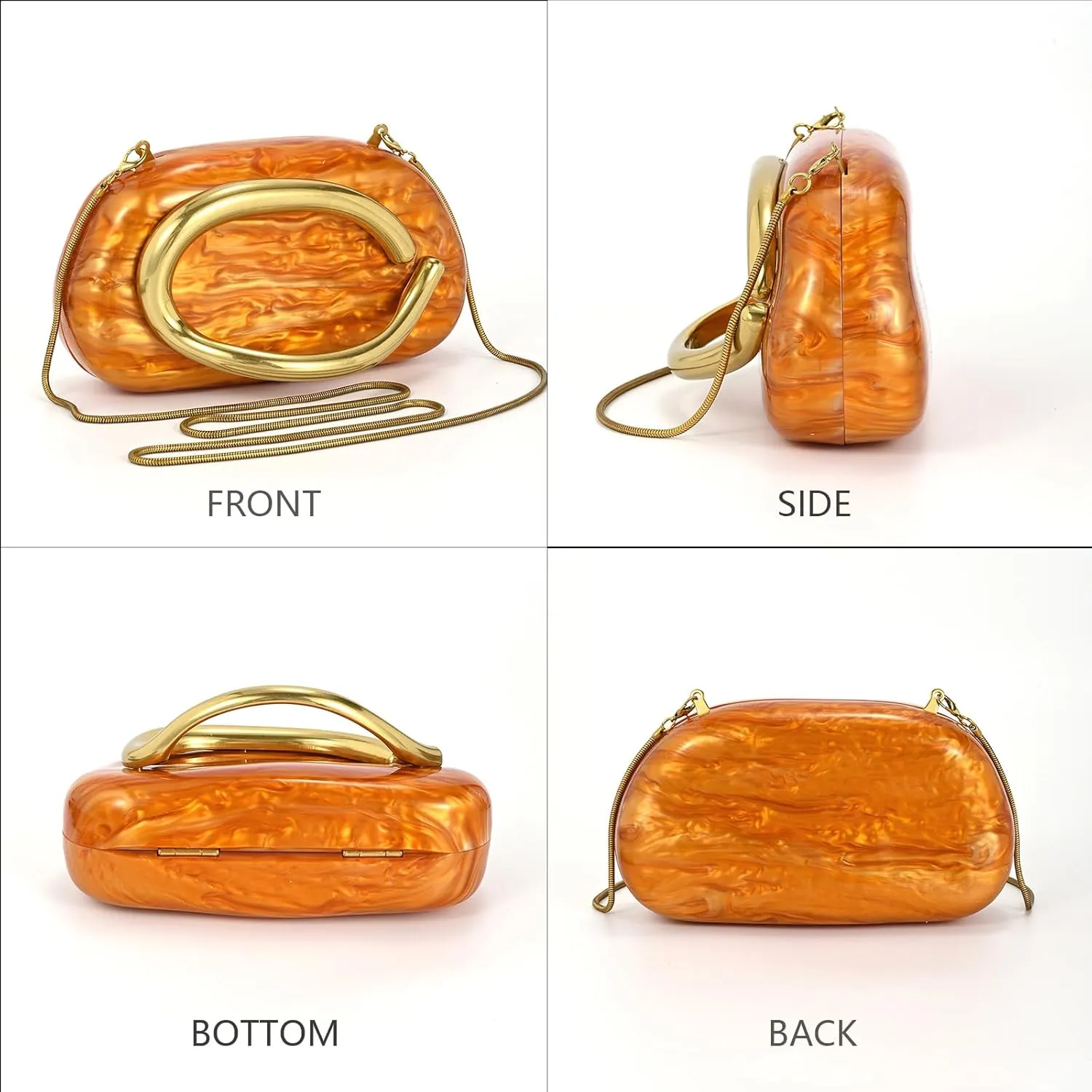Acrylic Handbags Purses For Women,Crossbody Wallets Designer Clutch Mini Party Evening Bag Trendy Shoulder Gold Chain