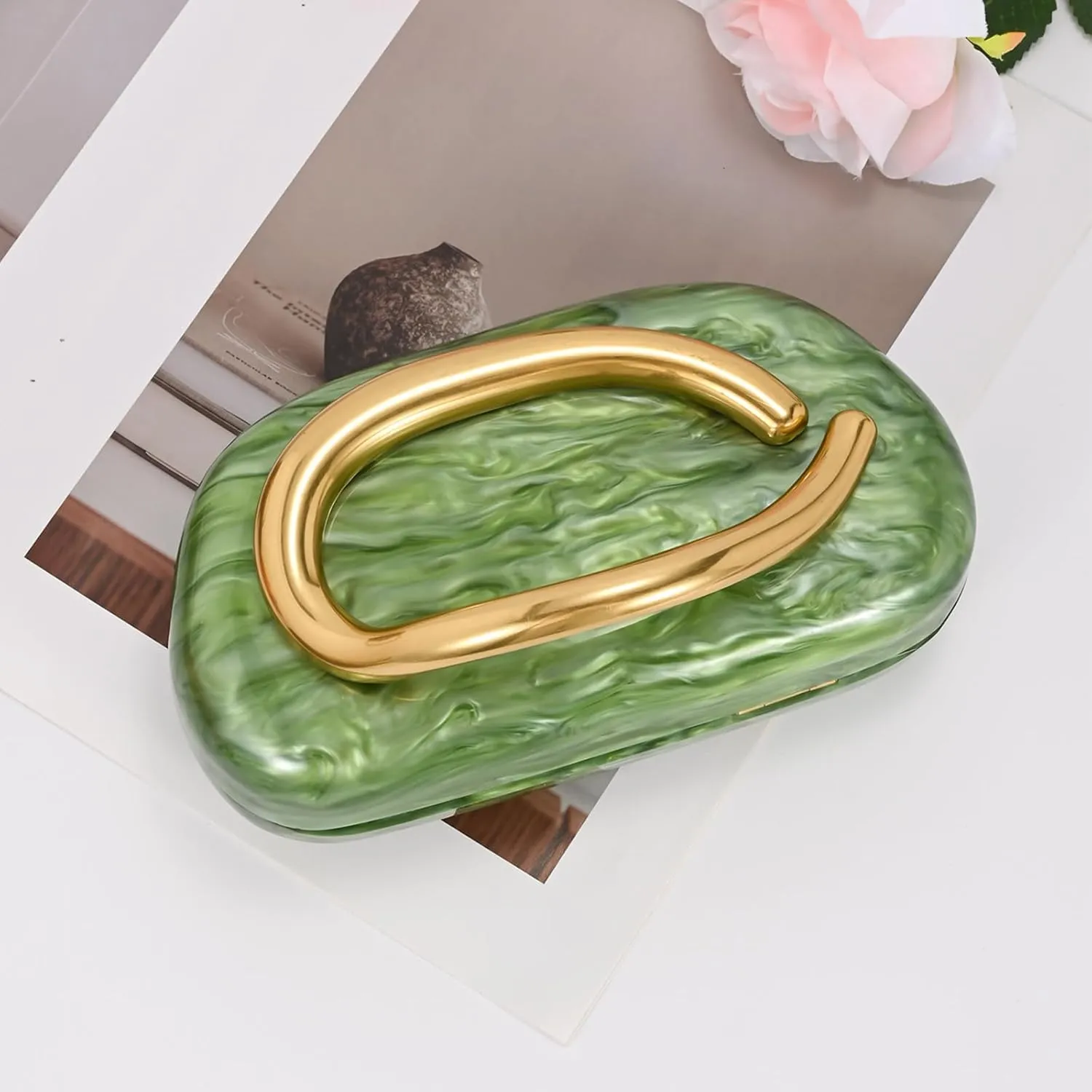 Acrylic Handbags Purses For Women,Crossbody Wallets Designer Clutch Mini Party Evening Bag Trendy Shoulder Gold Chain