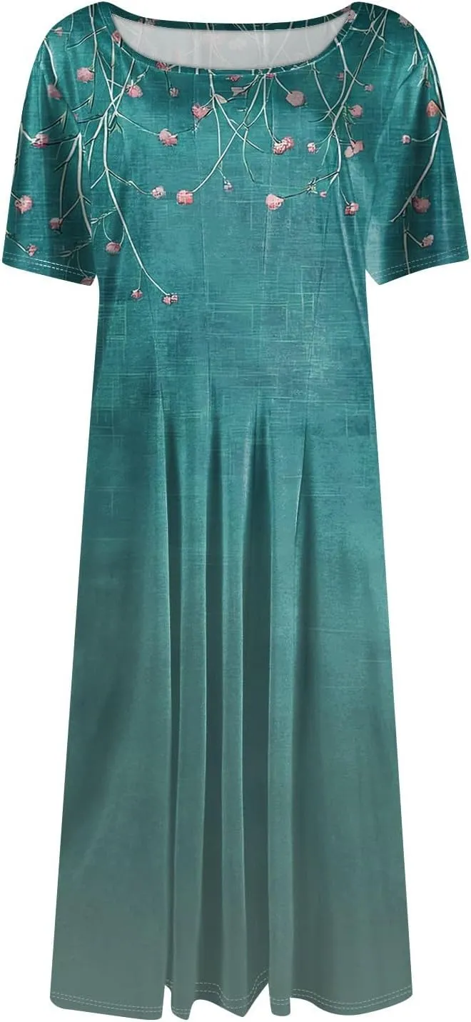 ADHOWBEW Dresses for Women 2025 Casual Hawaiian Trendy Short Sleeve Tropical Print Sexy Beach Dresses
