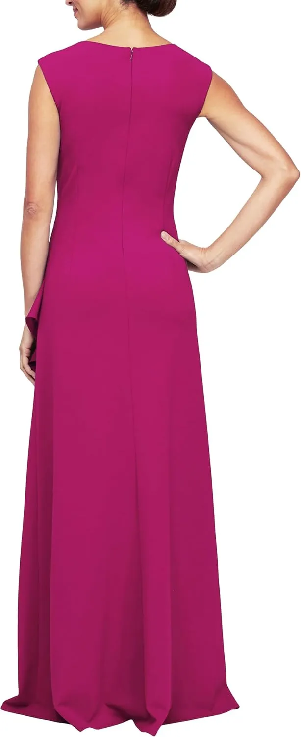 Alex Evenings Women's Long Cascade Ruffle Sleeveless Leg Slit, Mother of The Bride Dress, Elegant Party Gown