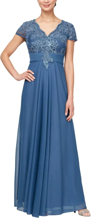 Alex Evenings Women's Stretch Sequin Bodice Empire Waist Long Gown, Formal Event Dress (Petite and Regular Sizes)