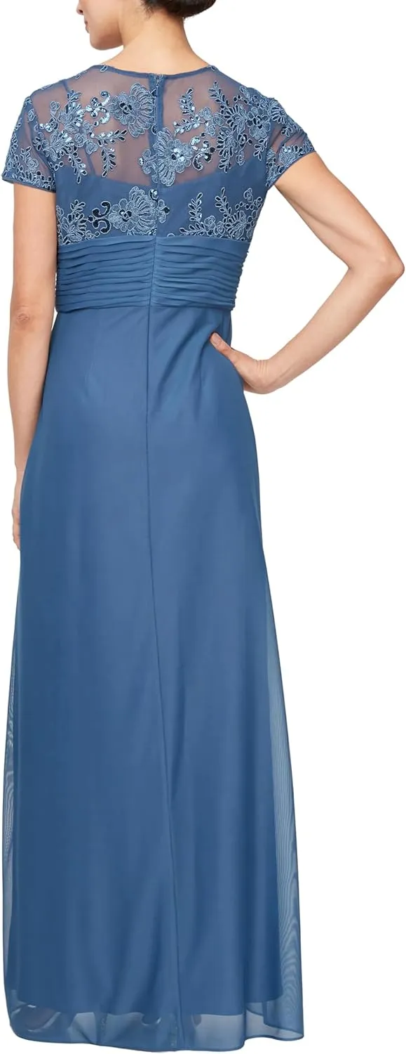 Alex Evenings Women's Stretch Sequin Bodice Empire Waist Long Gown, Formal Event Dress (Petite and Regular Sizes)