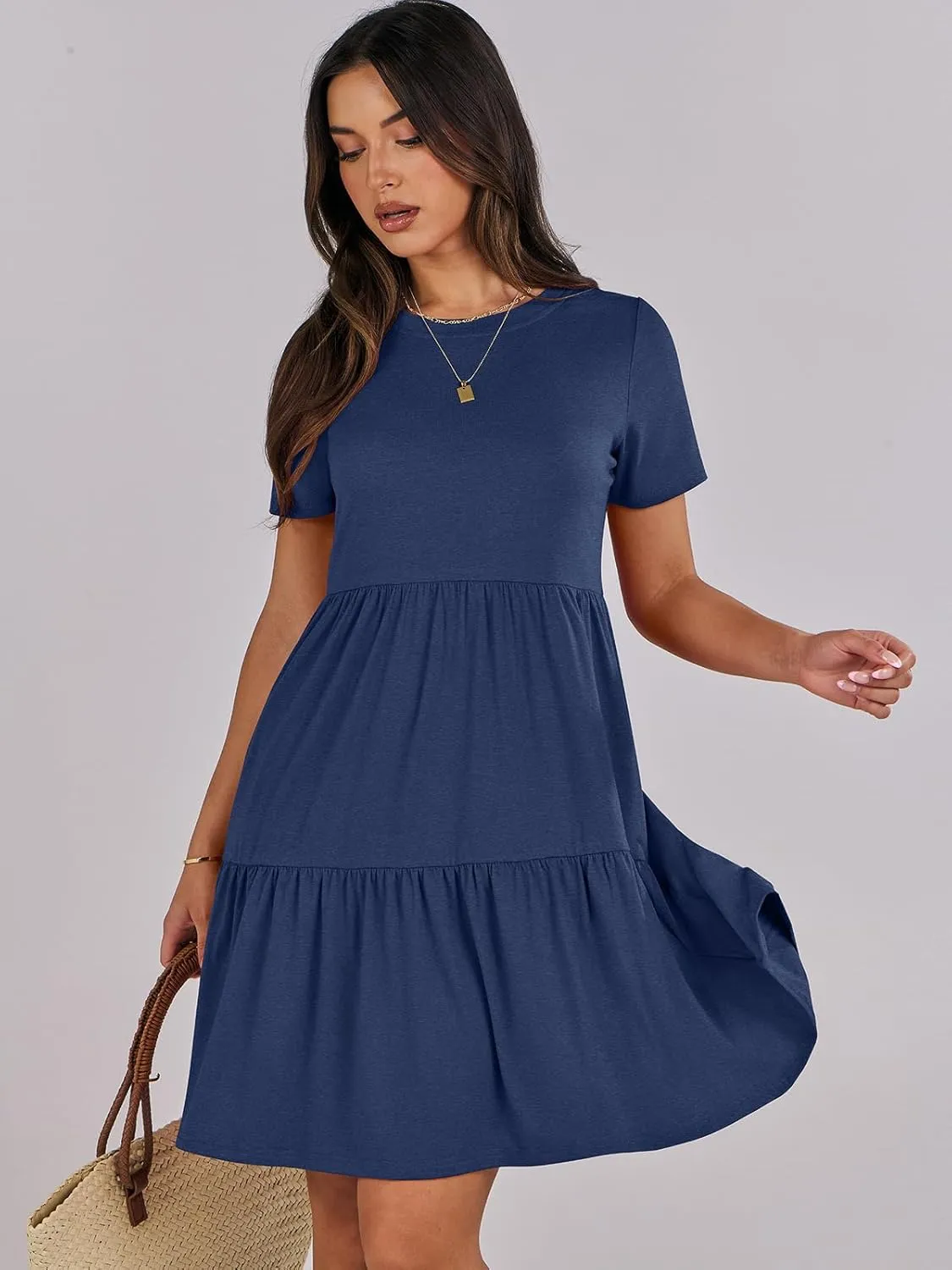 ANRABESS Women Summer Casual Dress Short Sleeve Crewneck Swing Mini Tshirt Dresses 2025 Vacation Beach Short Sundress