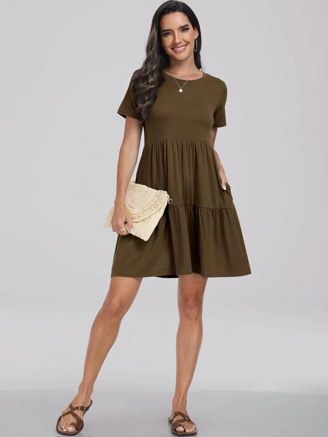 ANRABESS Women Summer Casual Dress Short Sleeve Crewneck Swing Mini Tshirt Dresses 2025 Vacation Beach Short Sundress