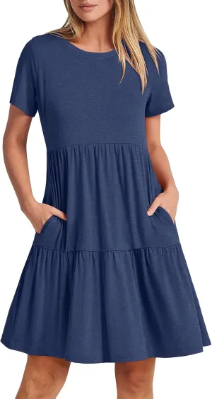 ANRABESS Women Summer Casual Dress Short Sleeve Crewneck Swing Mini Tshirt Dresses 2025 Vacation Beach Short Sundress