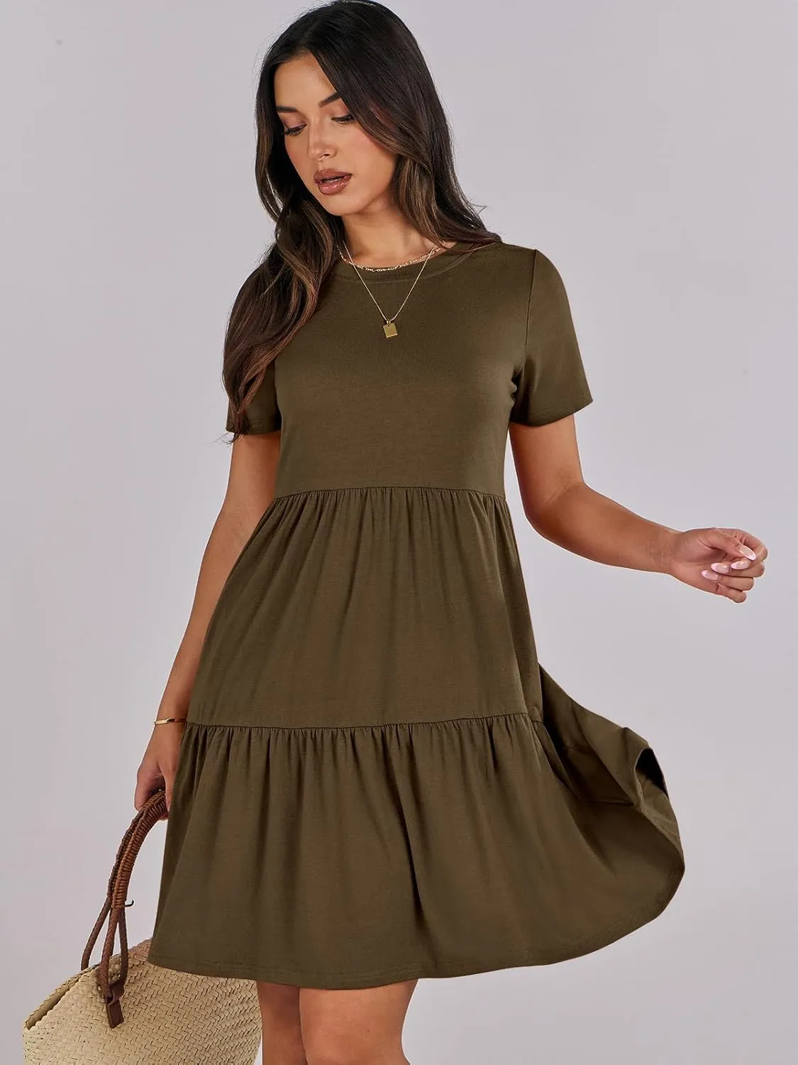 ANRABESS Women Summer Casual Dress Short Sleeve Crewneck Swing Mini Tshirt Dresses 2025 Vacation Beach Short Sundress