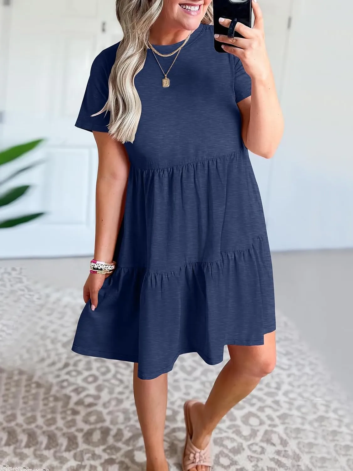 ANRABESS Women Summer Casual Dress Short Sleeve Crewneck Swing Mini Tshirt Dresses 2025 Vacation Beach Short Sundress