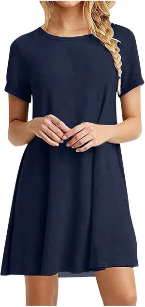 Aymnlox Women's 2025 Spring Summer Casual Maxi Dresses Short Sleeve Round Neck Ruffle Swing Beach Vacation Sundress