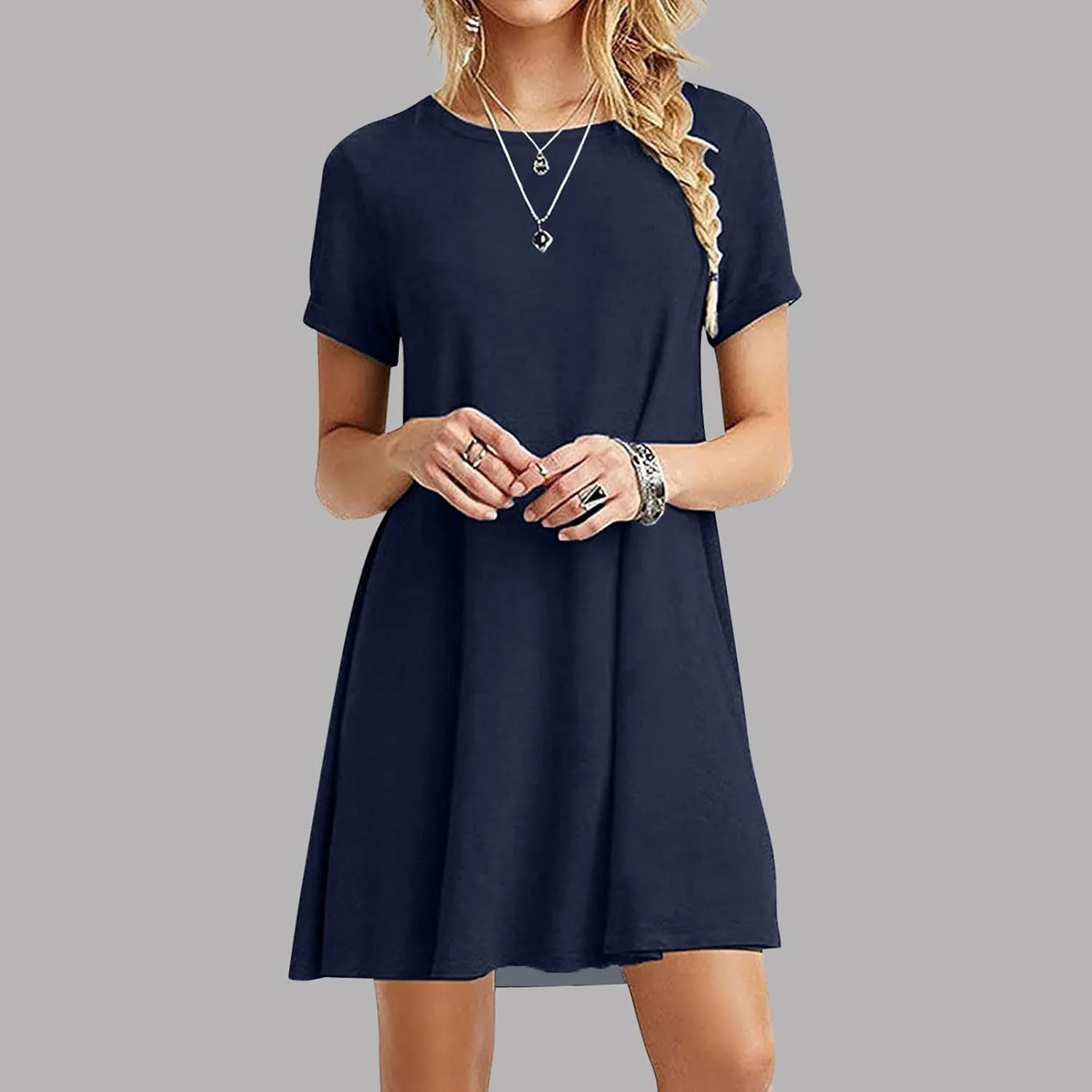 Aymnlox Women's 2025 Spring Summer Casual Maxi Dresses Short Sleeve Round Neck Ruffle Swing Beach Vacation Sundress