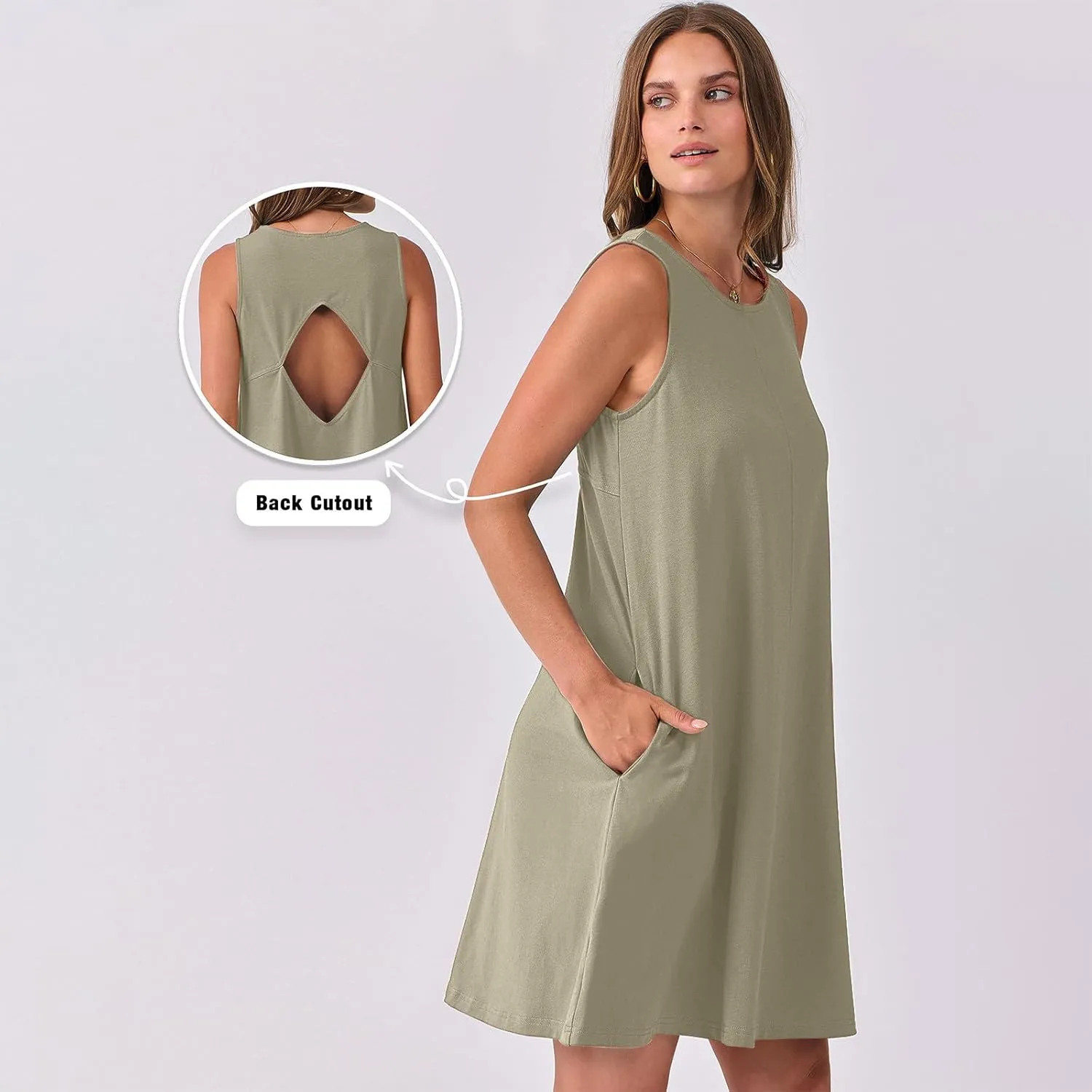 Backless Mini Dress Women 2025 Sleeveless Crewneck Solid Color Loose Summer Casual Sexy Open Back Vacation Outfits