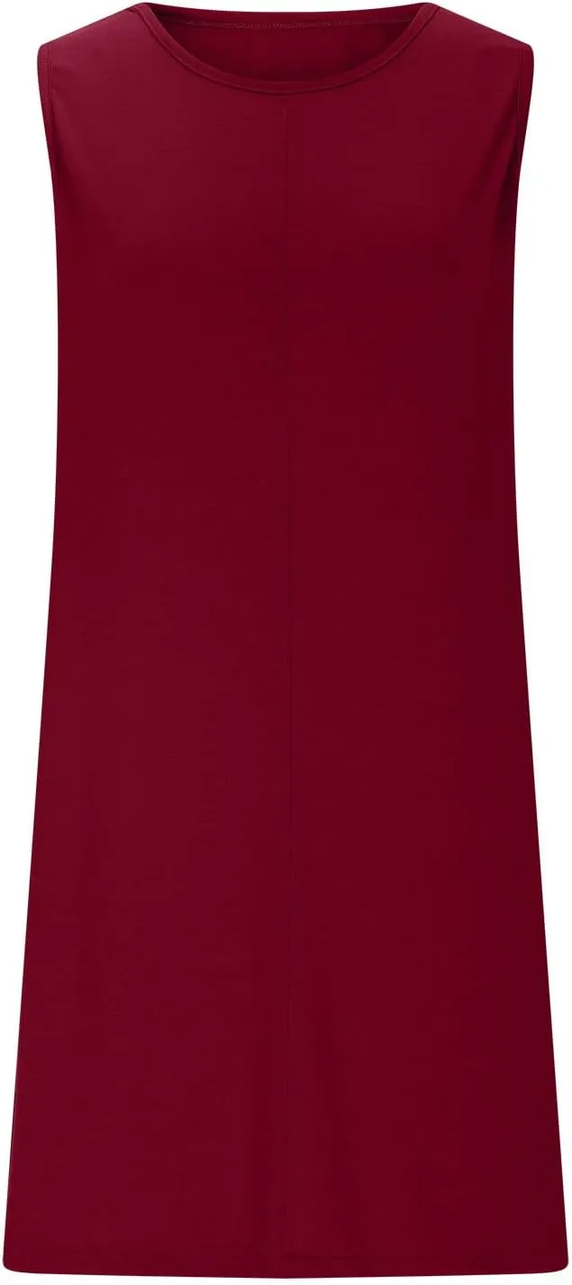 Backless Mini Dress Women 2025 Sleeveless Crewneck Solid Color Loose Summer Casual Sexy Open Back Vacation Outfits