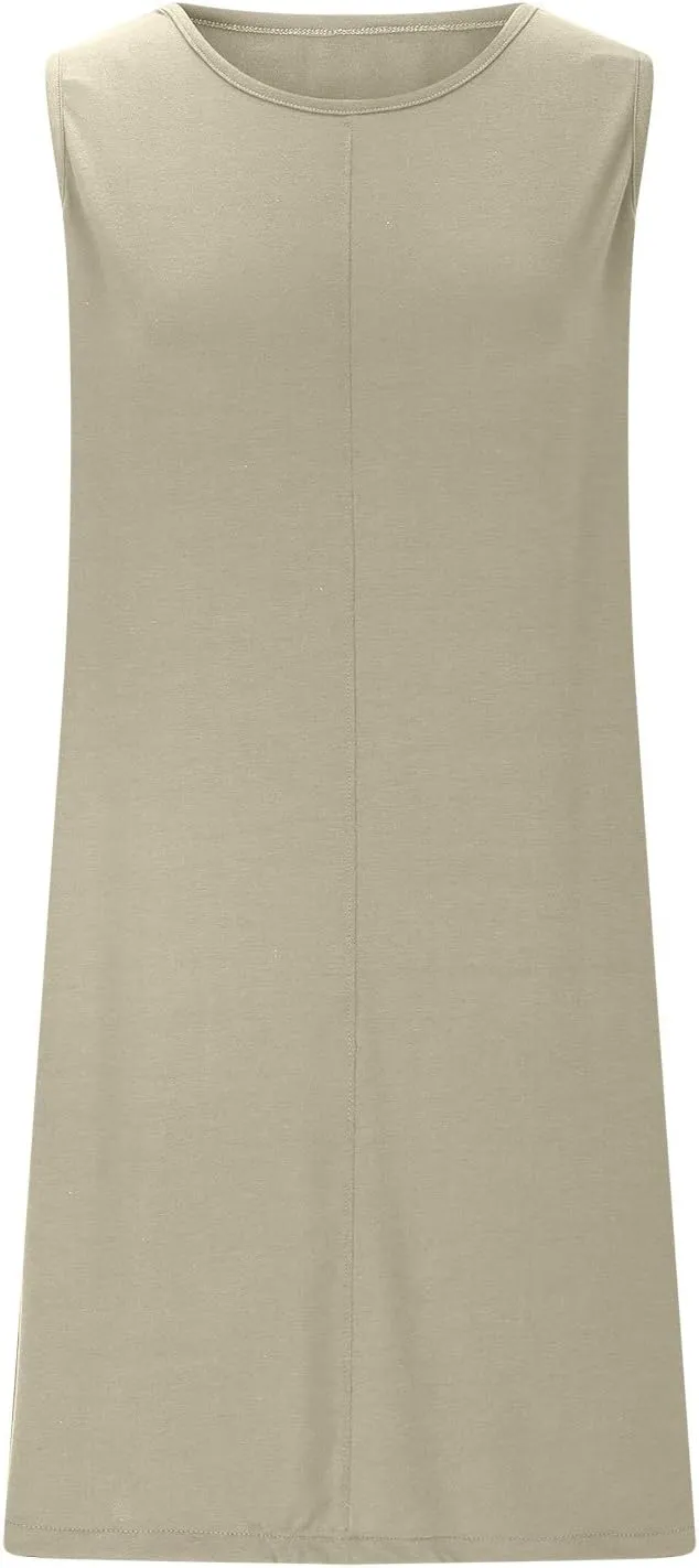 Backless Mini Dress Women 2025 Sleeveless Crewneck Solid Color Loose Summer Casual Sexy Open Back Vacation Outfits