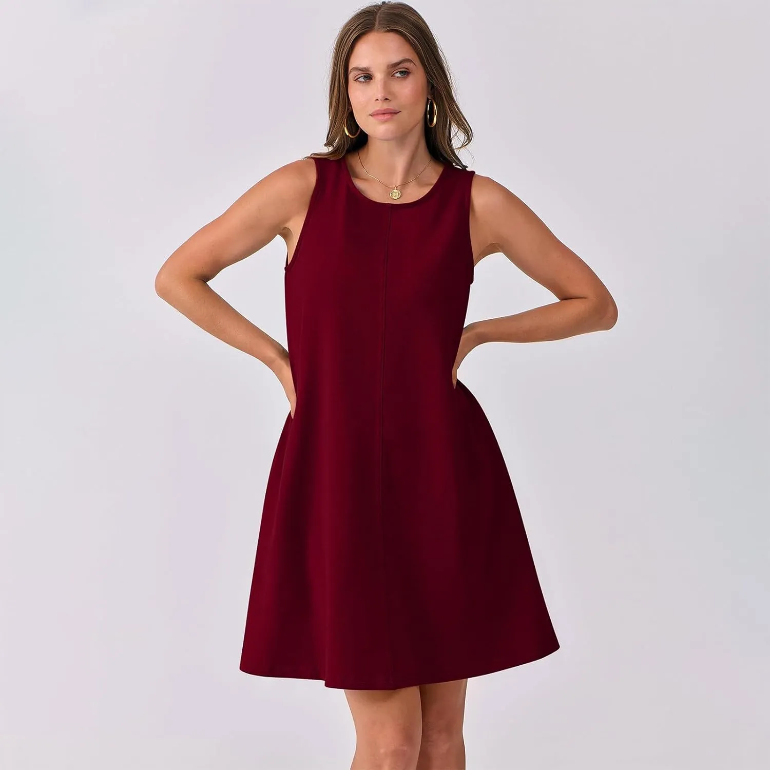 Backless Mini Dress Women 2025 Sleeveless Crewneck Solid Color Loose Summer Casual Sexy Open Back Vacation Outfits