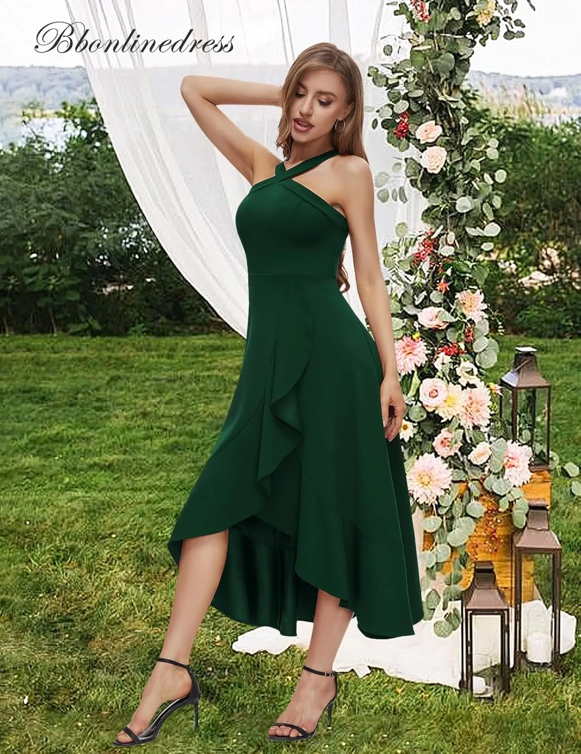 Bbonlinedress Halter Cocktail Women Dresses Prom Formal Wedding Bridesmaid Dress Ruffled Maxi Hi-Lo Evening Party 2025 Dress
