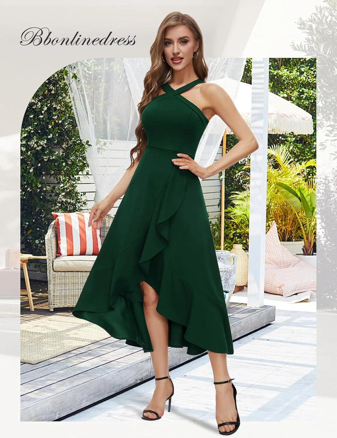 Bbonlinedress Halter Cocktail Women Dresses Prom Formal Wedding Bridesmaid Dress Ruffled Maxi Hi-Lo Evening Party 2025 Dress
