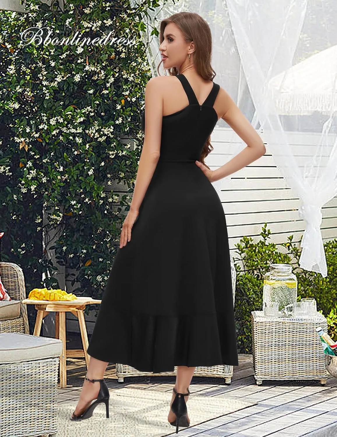 Bbonlinedress Halter Cocktail Women Dresses Prom Formal Wedding Bridesmaid Dress Ruffled Maxi Hi-Lo Evening Party 2025 Dress