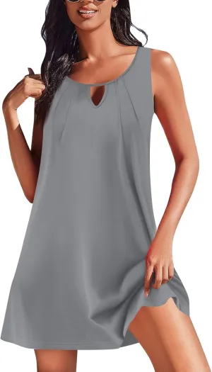 Beach Dresses for Women 2025 Vacation,Spring Summer Sleeveless Scoop Neck Mini Dresses Casual Hawaiian Sundress