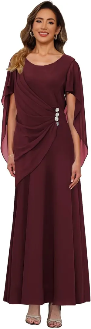 Beaded Mother of The Bride Dress Long Simple Cap Sleeve Formal Evening Gown QA225