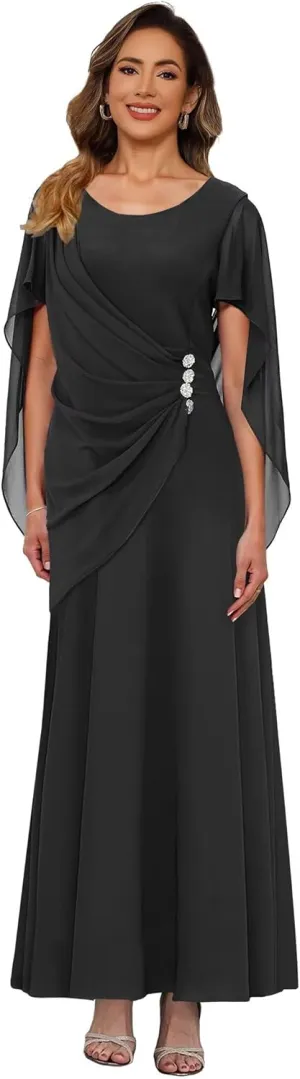 Beaded Mother of The Bride Dress Long Simple Cap Sleeve Formal Evening Gown QA225