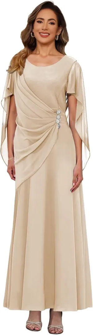 Beaded Mother of The Bride Dress Long Simple Cap Sleeve Formal Evening Gown QA225