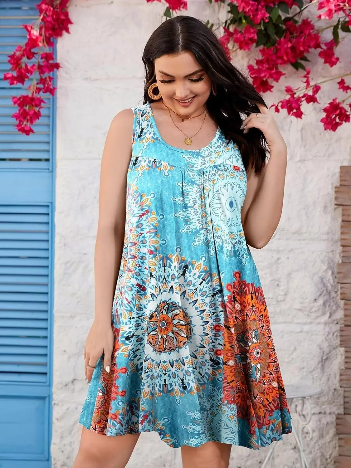 BELAROI Women Plus Size Summer Dresses Sundress Casual Scoop Neck Pleated Sleeveless Tank Dress Cover Ups with Pockets