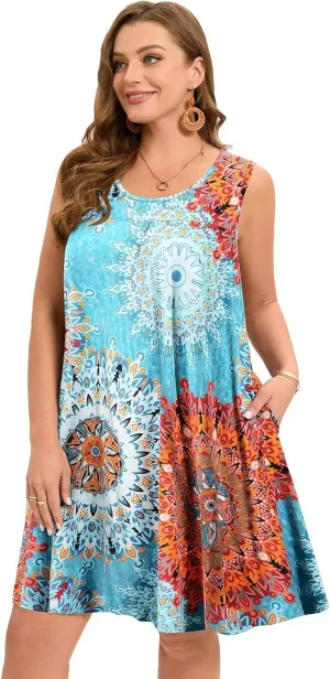 BELAROI Women Plus Size Summer Dresses Sundress Casual Scoop Neck Pleated Sleeveless Tank Dress Cover Ups with Pockets