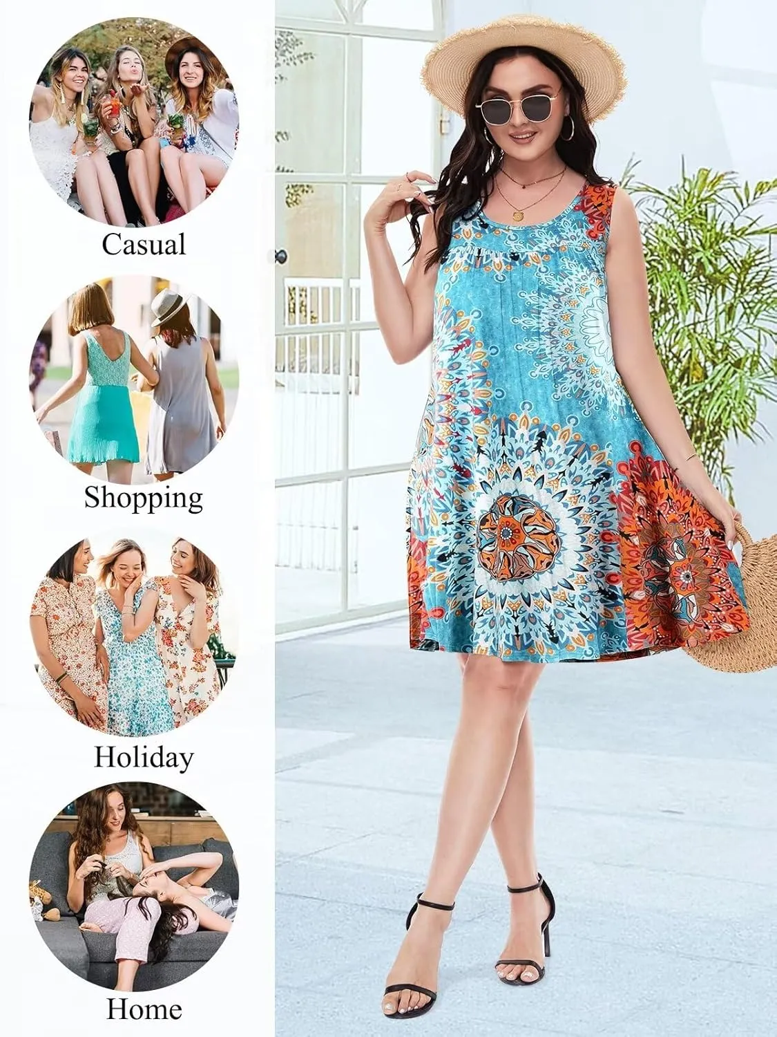 BELAROI Women Plus Size Summer Dresses Sundress Casual Scoop Neck Pleated Sleeveless Tank Dress Cover Ups with Pockets