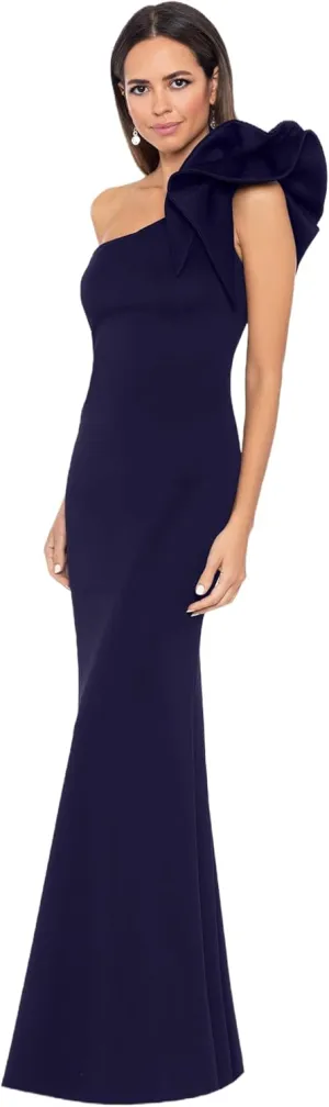 Betsy & Adam Women's Long One Shoulder Sleeveless Sheath Scuba Gown