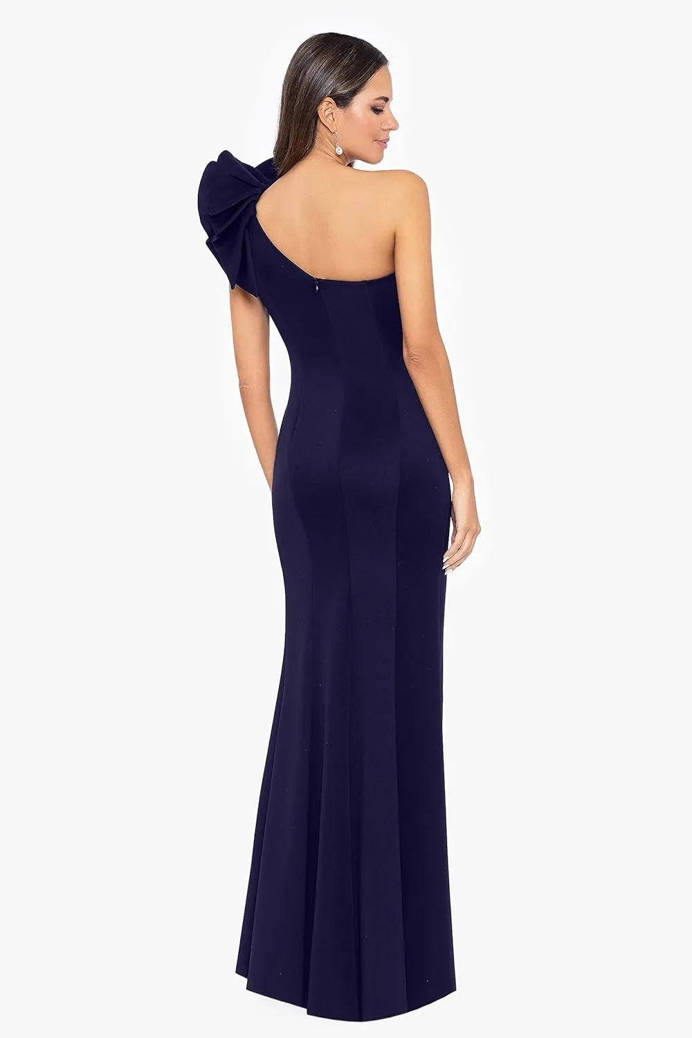 Betsy & Adam Women's Long One Shoulder Sleeveless Sheath Scuba Gown