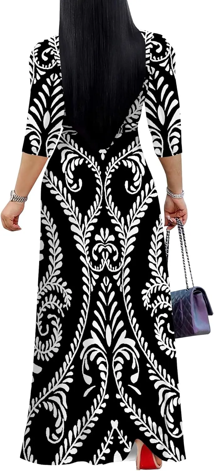 Boho Dress Summer Dresses for Women Clothing Long Floral V Neck Half Sleeve Sundress Beach Party Weeding