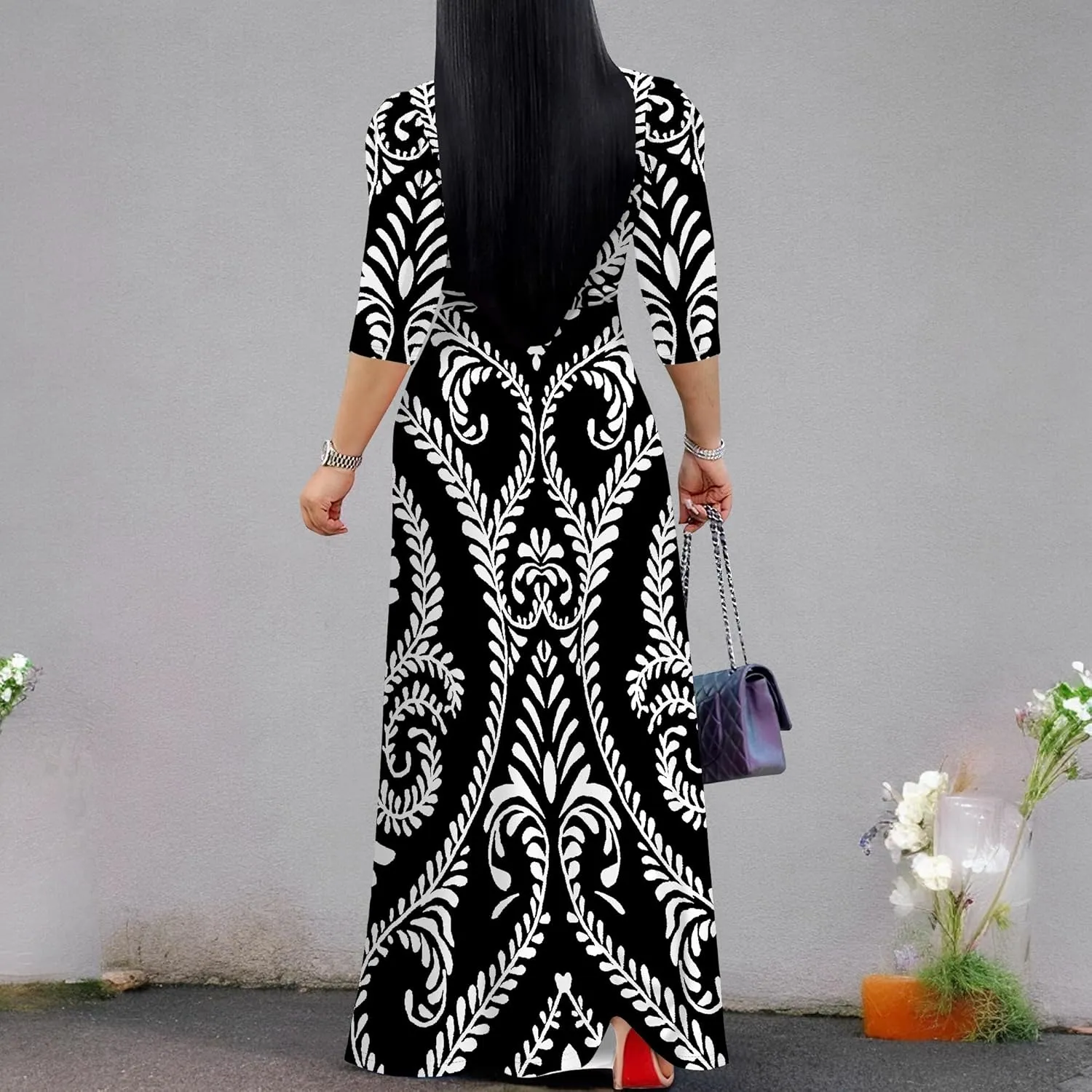 Boho Dress Summer Dresses for Women Clothing Long Floral V Neck Half Sleeve Sundress Beach Party Weeding