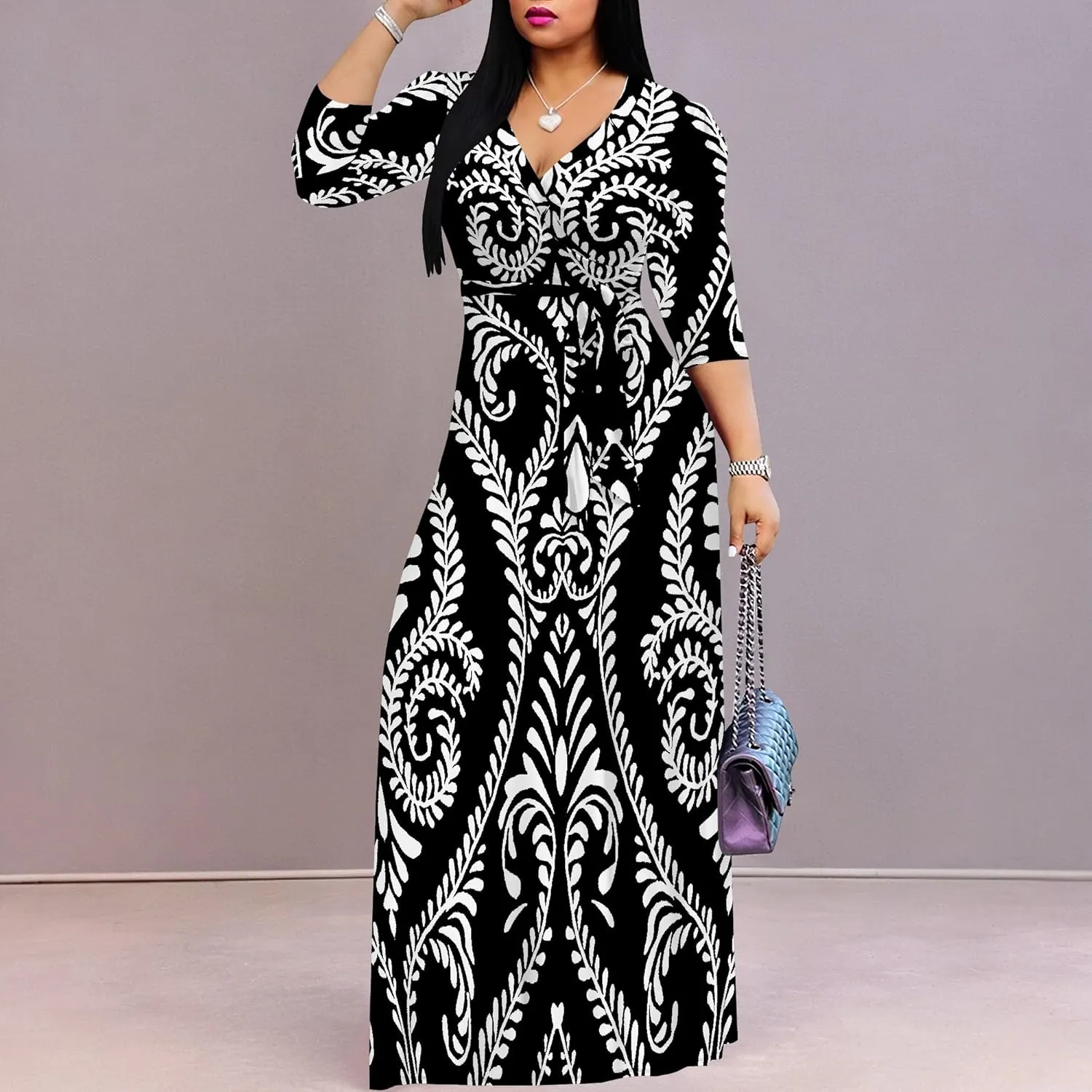Boho Dress Summer Dresses for Women Clothing Long Floral V Neck Half Sleeve Sundress Beach Party Weeding