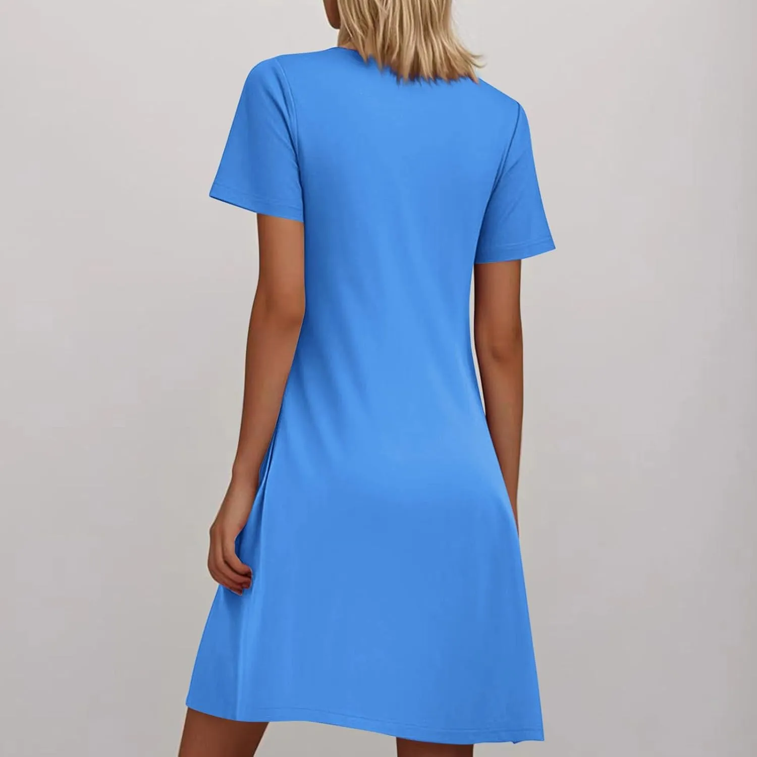 Borniu Women's Summer Casual T Shirt Dresses Short Sleeve Swing Dress with Pocket Fashion Casual Beach Vacation Mini Dresses
