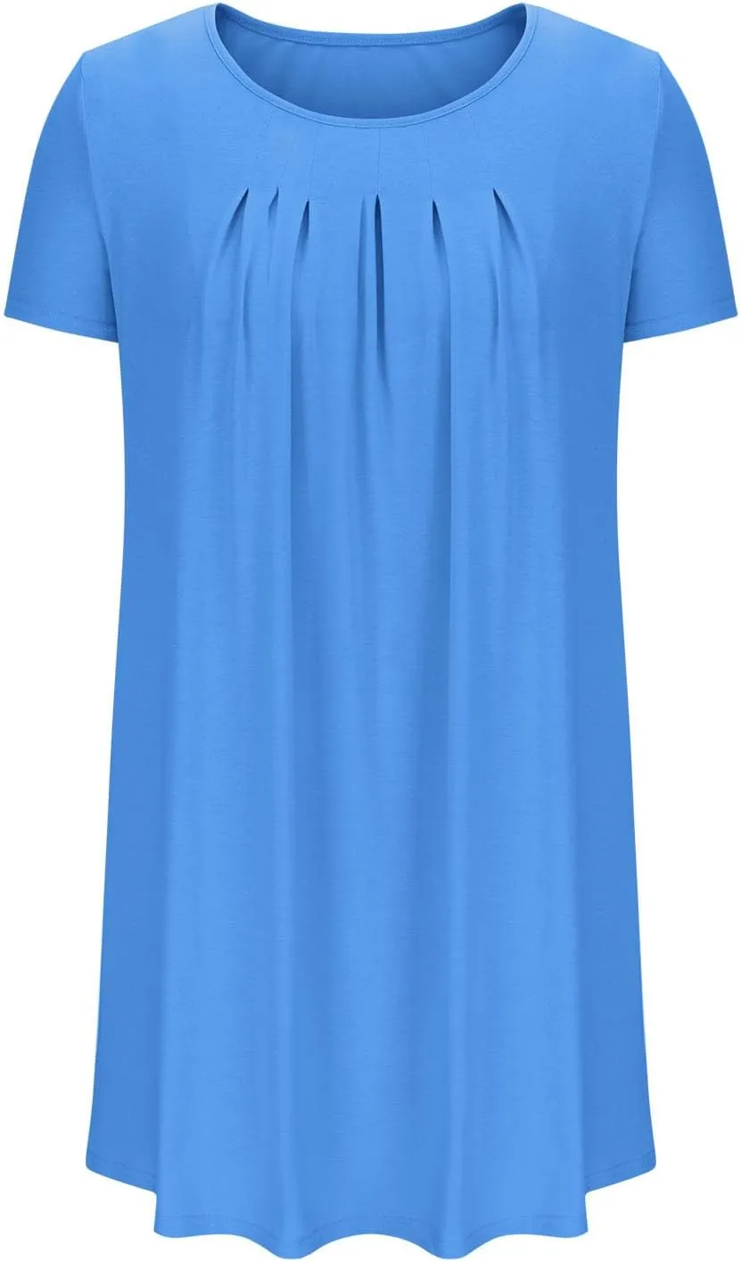 Borniu Women's Summer Casual T Shirt Dresses Short Sleeve Swing Dress with Pocket Fashion Casual Beach Vacation Mini Dresses