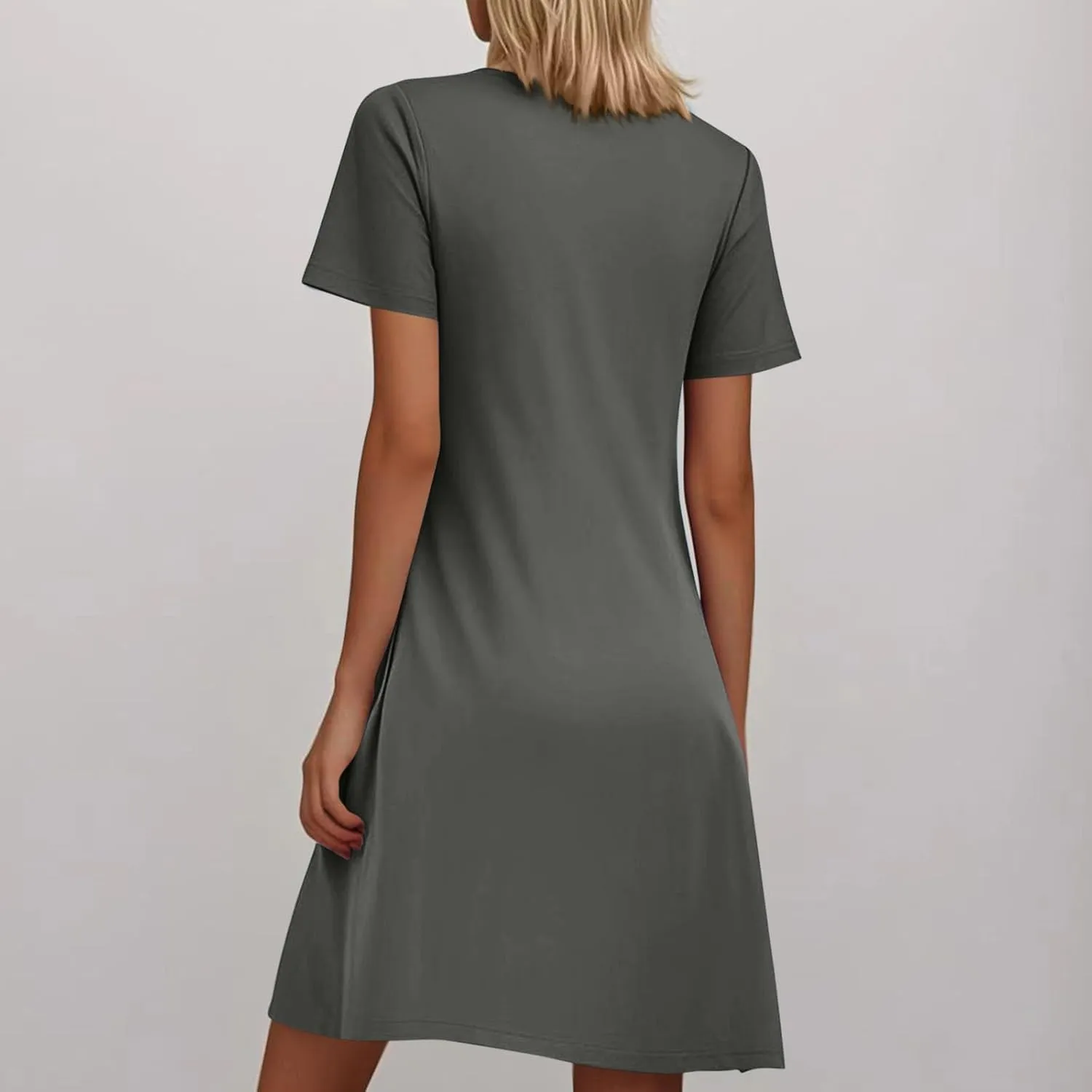 Borniu Women's Summer Casual T Shirt Dresses Short Sleeve Swing Dress with Pocket Fashion Casual Beach Vacation Mini Dresses