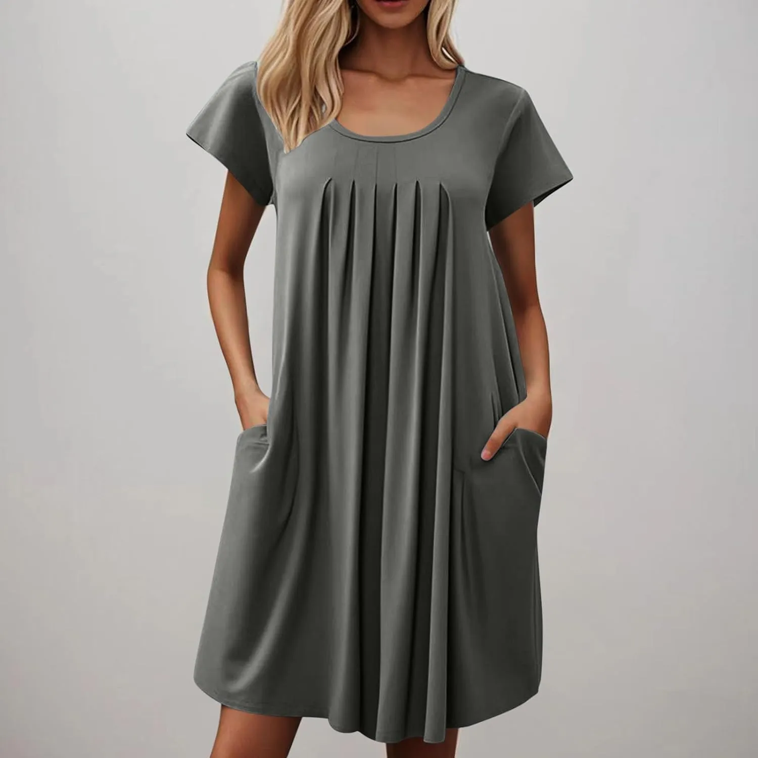 Borniu Women's Summer Casual T Shirt Dresses Short Sleeve Swing Dress with Pocket Fashion Casual Beach Vacation Mini Dresses